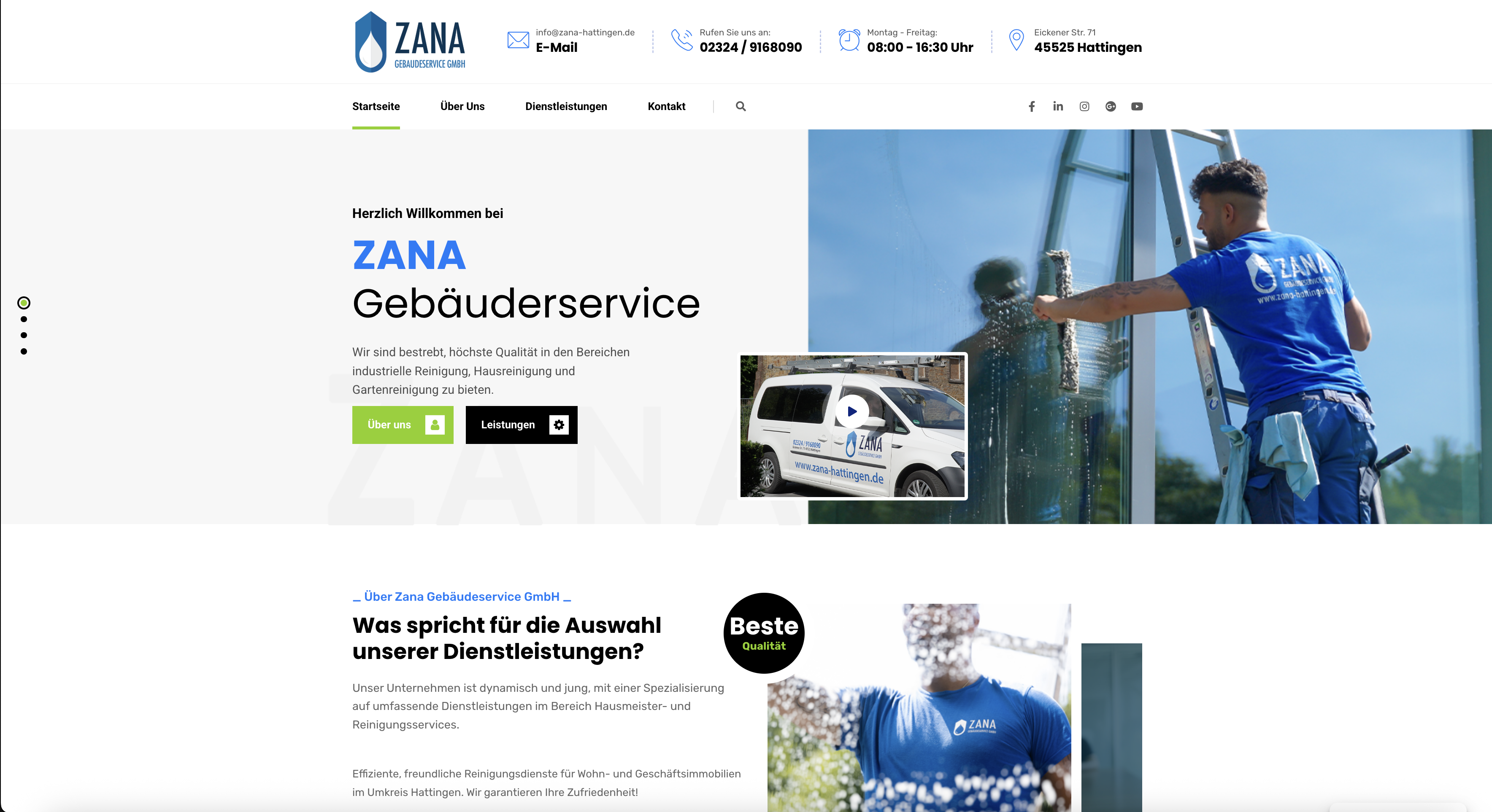Website ZANA Gebäudeservice Hattingen – Webdesign von MME Design